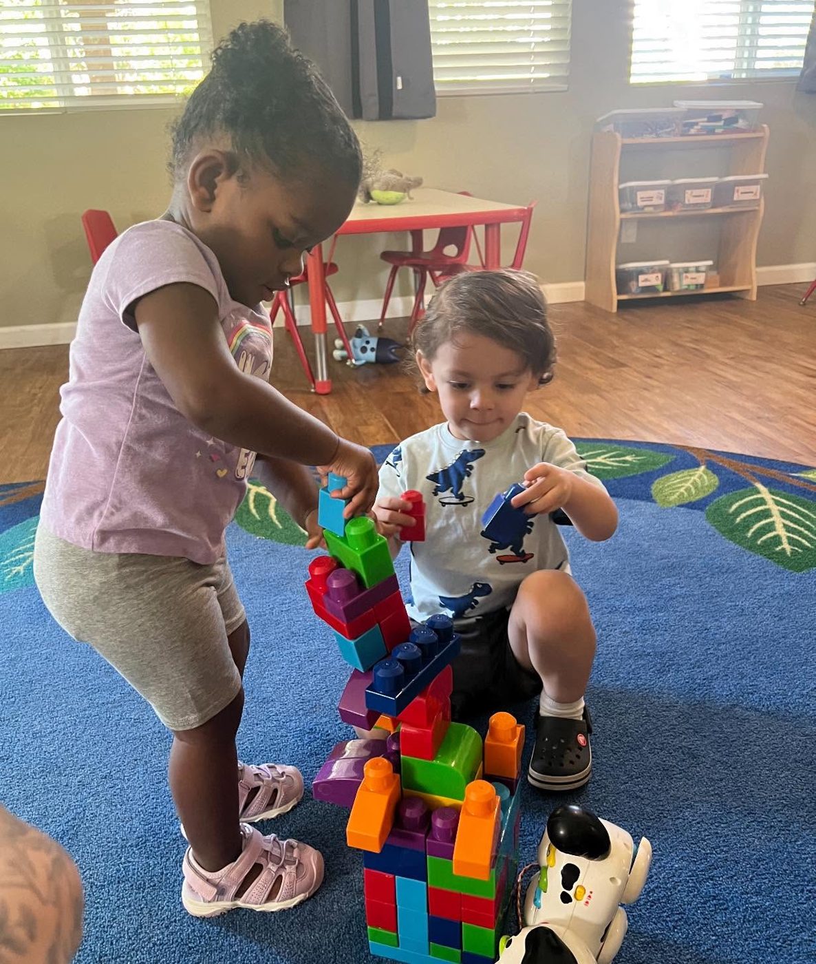 Children building a block tower