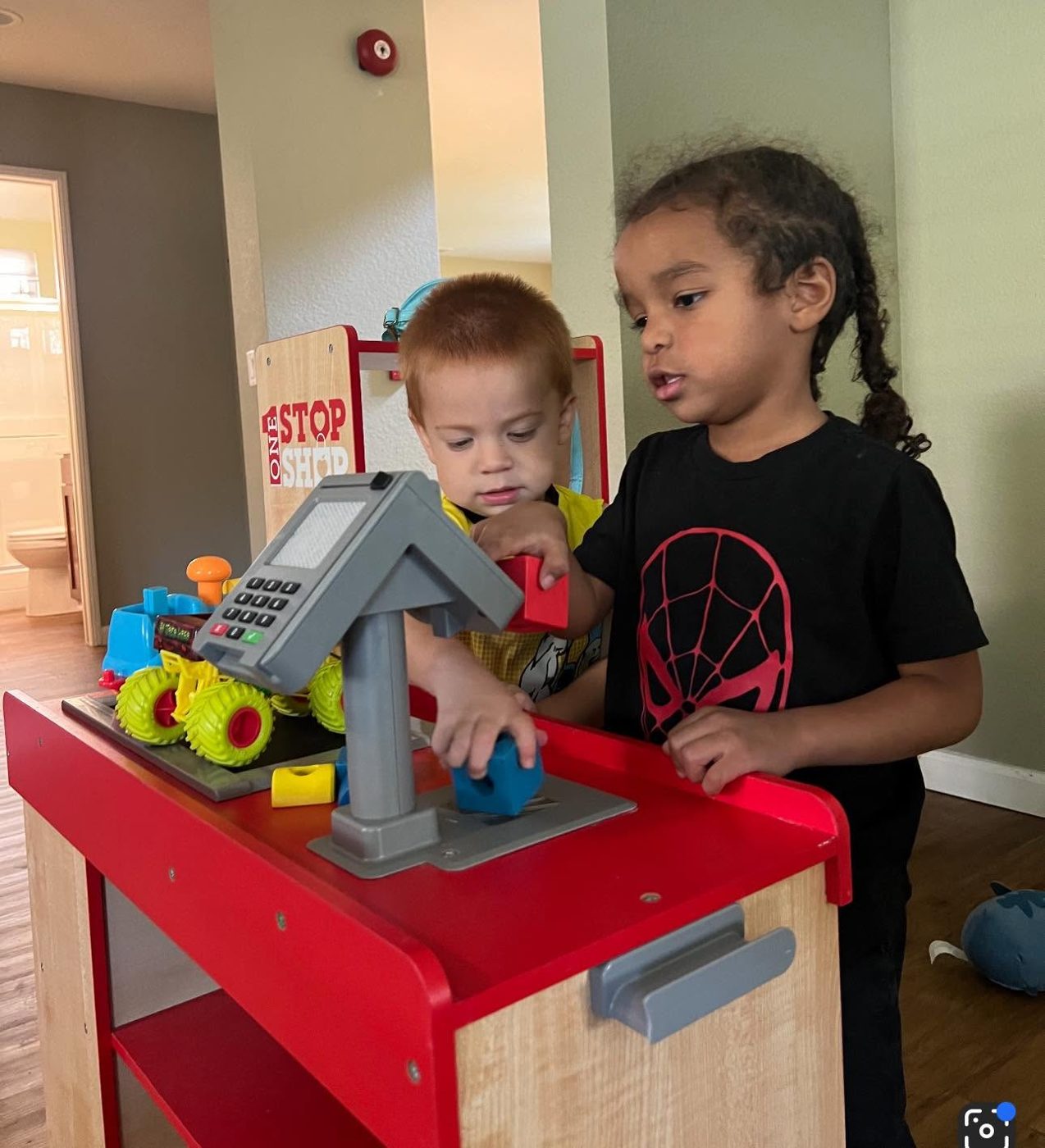 Children working at the engineering bench